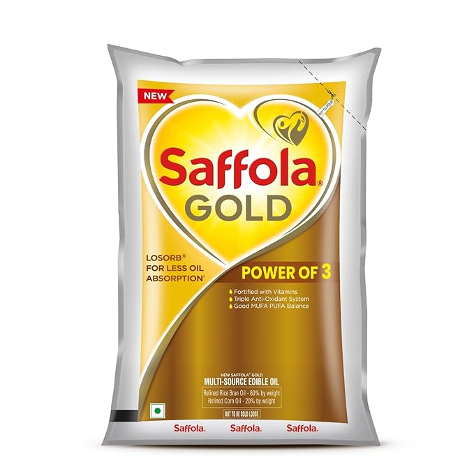 Saffola Gold| Power of 3 | Blend of Rice Bran & Corn Blended Oil Pouch (Mix tel) - Previous variant