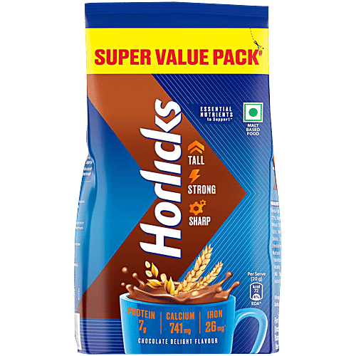 Horlicks Chocolate Delight Flavour Nutrition Drink, 750 g Refill Pack - Latest variant