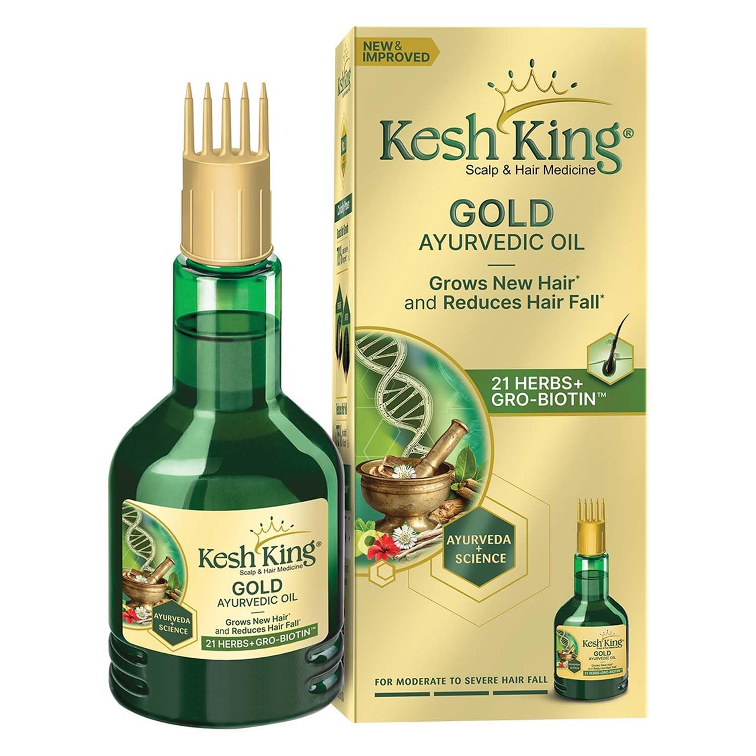 Kesh King Gold Ayurvedic Hair Oil With 21 Herbs & Gro-Biotin, 100 ml Bottle