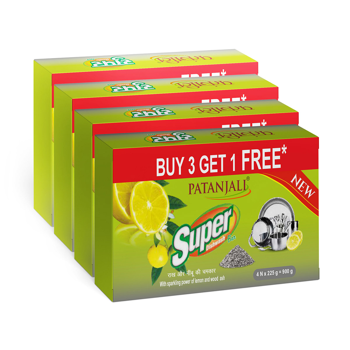 Patanjali Super Dishwash Bar, 225 g (Buy 3 Get 1 Free)