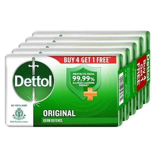 Dettol Original Germ Protection Bathing Soap Bar (Buy 4 Get 1 Free - 100g each), Combo Offer on Bath Soap