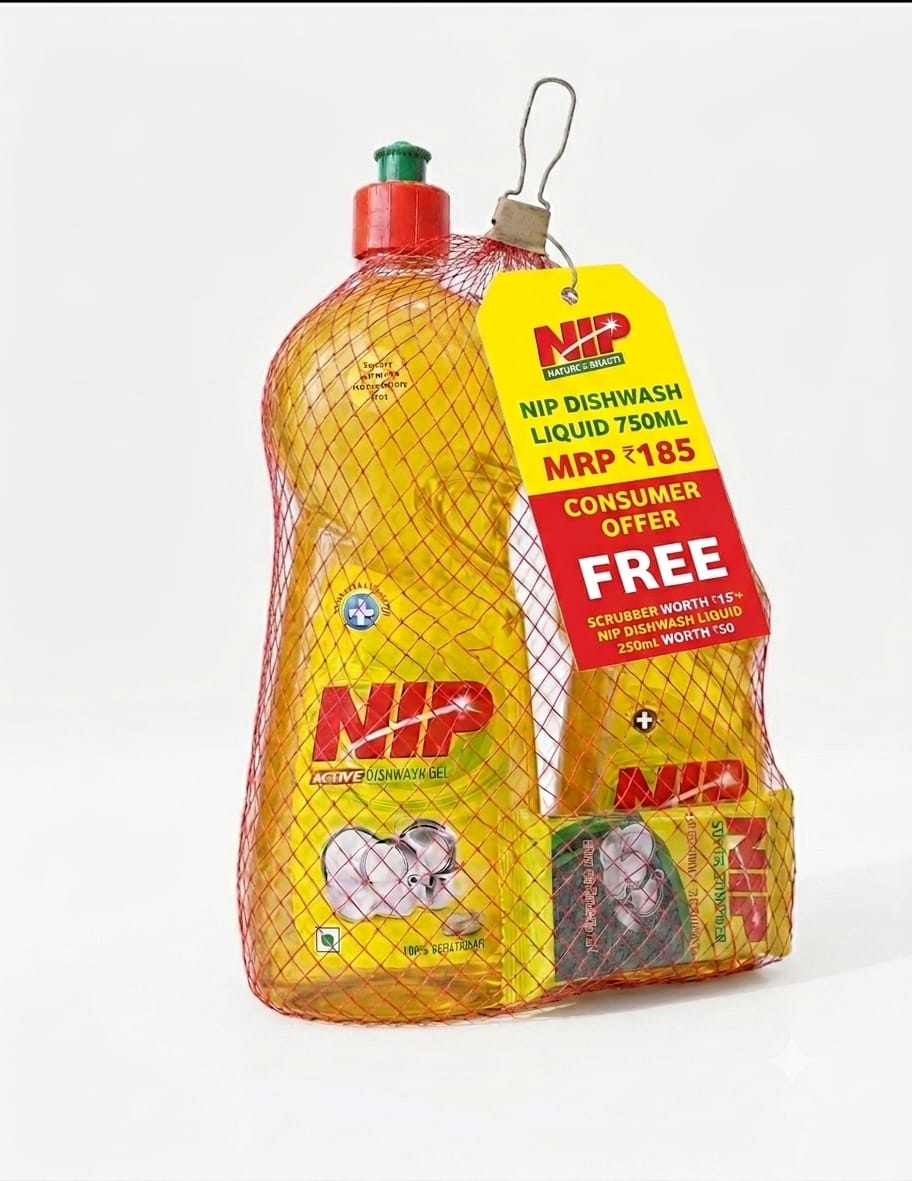 Nip Active Dish Wash Gel 750 ML + SCRUBBER +NIP DISHWASH LIQUID 250 ML (COMBO PACK) - Latest variant