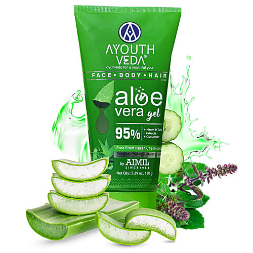 Ayouthveda Aloe Vera Gel - With Neem, Tulsi, Cucumber Extracts, Soothes, Protects, Moisturises, 150