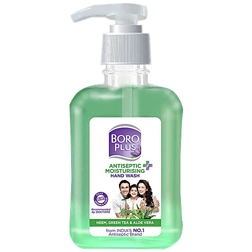 Boroplus Hand Wash Liquid - Antiseptic + Moisturizing With Neem, Green Tea & Aloe Vera, 250 ml Pump