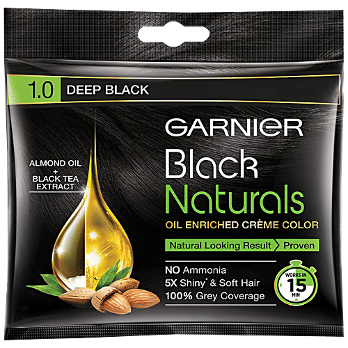 Garnier Black Naturals Hair Colour, 20 ml + 20 g 1,Deep Black - Latest variant