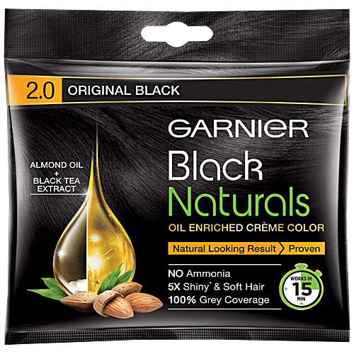 Garnier Black Naturals Hair Colour, 20 ml + 20 g Shade 2, Original Black