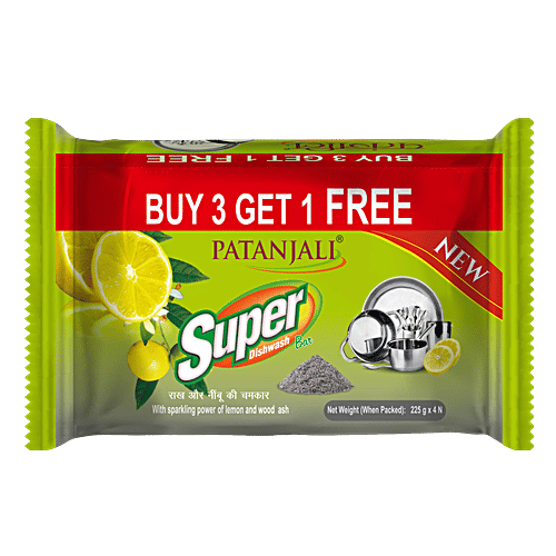 Patanjali Super Dishwash Bar, 225 g (Buy 3 Get 1 Free)